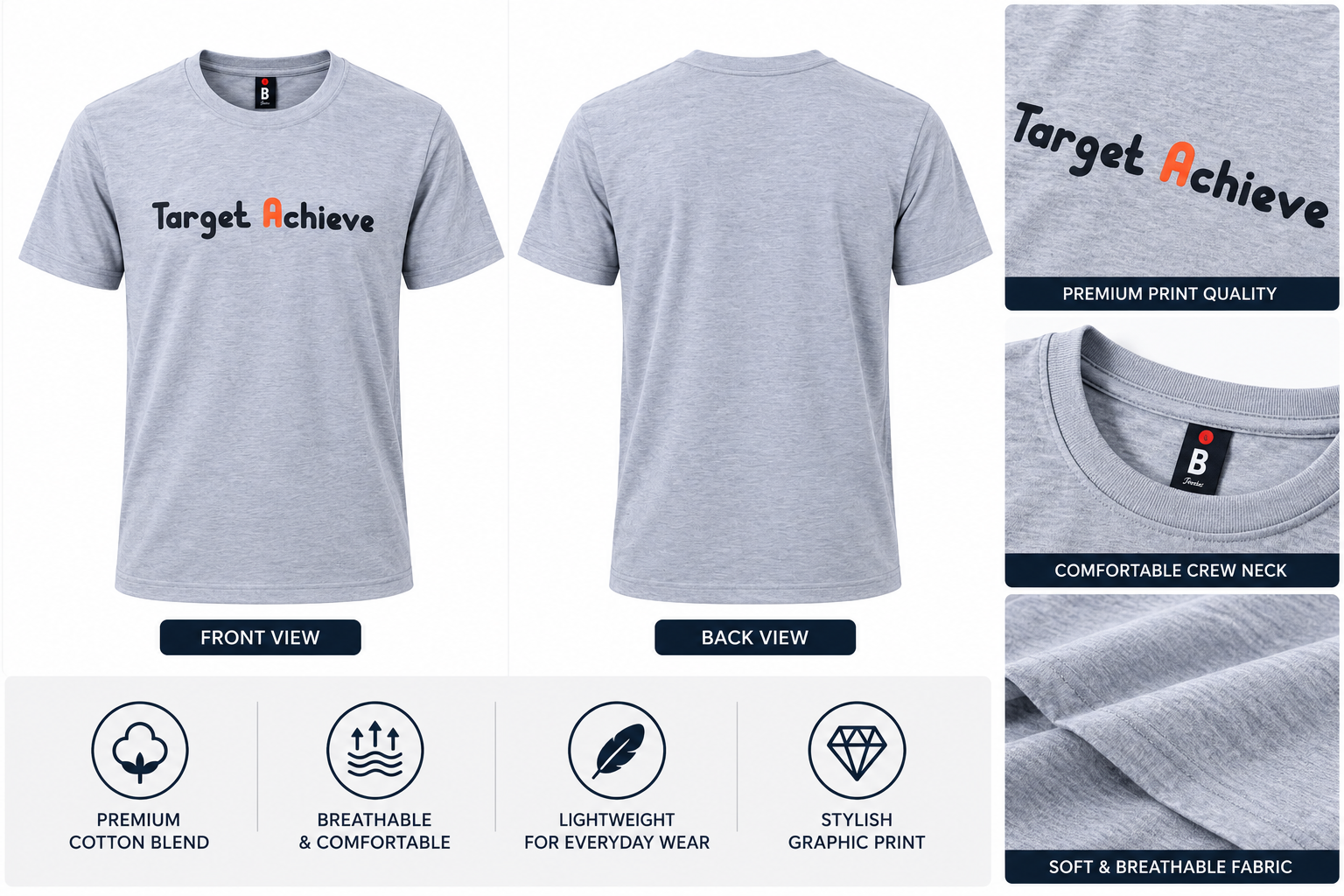 Light Grey Target Achieve Graphic T-Shirt - Image 6